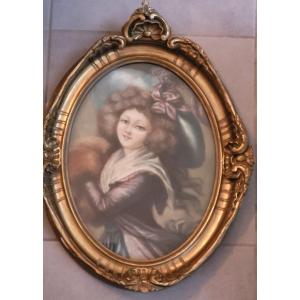 Pastel Young Elegant Manchon 19th Century Frame