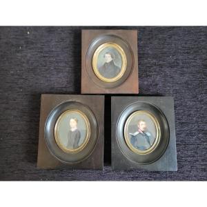 Set Of 3 Miniatures 19th Century Sg Rohn De Colmar 1849