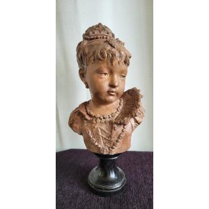 Terracotta Bust The Young Princess Signed E.rousseau 19th Century 