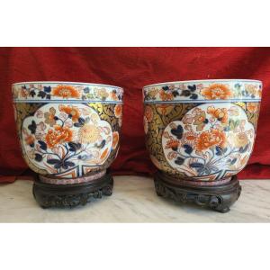 Pair Of Imari Japan Cooler Vases 19th Century 