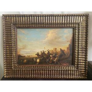 19th Century French School Oil S/c Cavalry Shock 