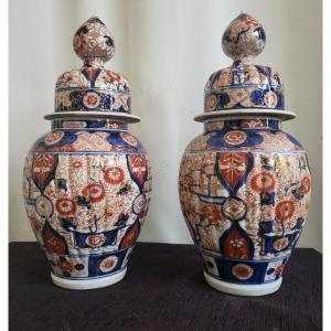 Pair Of Imari Porcelain Jars Japan 19th Century Height 40cm
