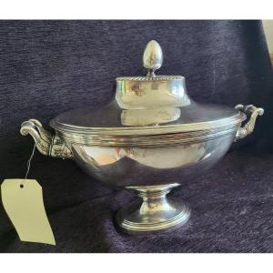 Large Silver Plated Tureen By Jf Veyrat Count's Coat Of Arms Circa 1830 1830