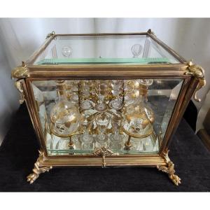 19th Century Gilded Bronze And Crystal Liqueur Cellar 