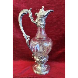 Large Silver And Crystal Ewer, 19th Century, H33cm