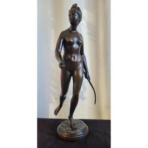 Large Bronze Diana Huntress Signed Houdon 19th Century H61cm