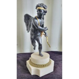 19th Century Cupid Patinated And Gilded Bronze Sculpture 