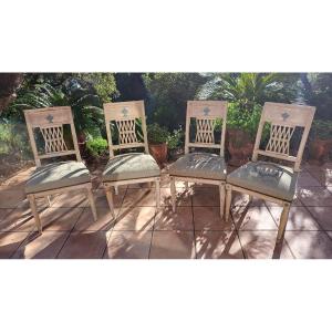 Set Of Four Lacquered Wooden Chairs, Directoire Period, Late 18th Century 