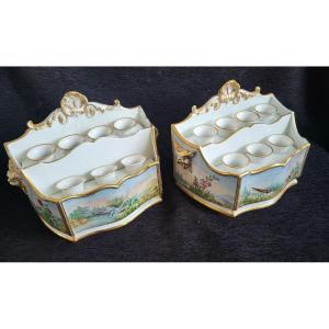 Paire De Larges Caisses à Oignons Porcelaine Paris époque  XIXe Datées  Août 1853 Etoges