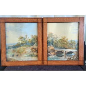 Pair Of Watercolors Signed August Knip  (18+9-1858)