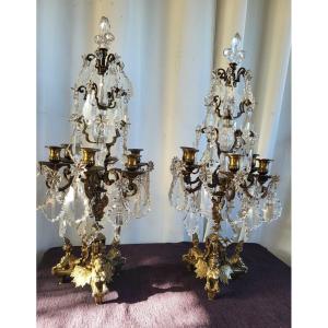 Pair Of Important Regency Gilt Bronze Girandoles 19th Century H84cm