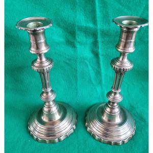 Pair Of 18th Century Turned Copper Office Candlesticks 