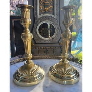 Pair Of Louis XVI Period Gilt Bronze Candlesticks, 18th Century 