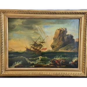 Oil On Canvas Sv By Joseph Vernet Shipwreck, End Of 18th Century, Beginning Of 19th Century 