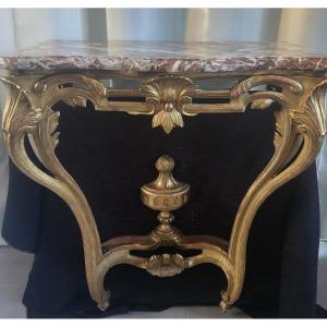 Console Gilded Wood Marble Breccia Louis XV XVIII E Period 