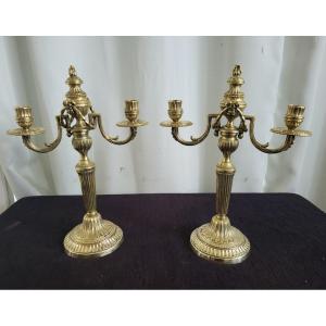 Pair Of Louis XVI Period Gilt Bronze Candlesticks, 18th Century 