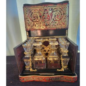 Liqueur Cellar Boulle Marquetry Glassware Golden Crystal Napoleon III Period 