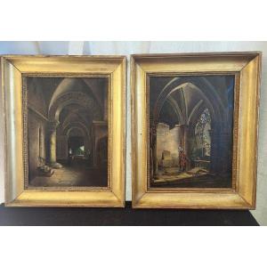 French School Early 19th Century Sv Granet Pair H/t Church Interiors