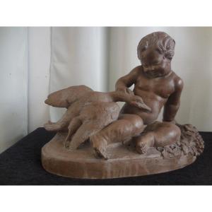 Sculpture En Terre Cuite "Bacchus enfant et Jupiter" époque XIXe