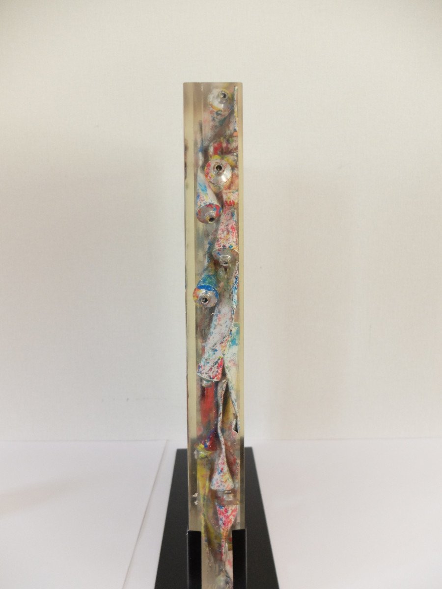 Arman, Stele Of Paint Tubes In Resin.-photo-2