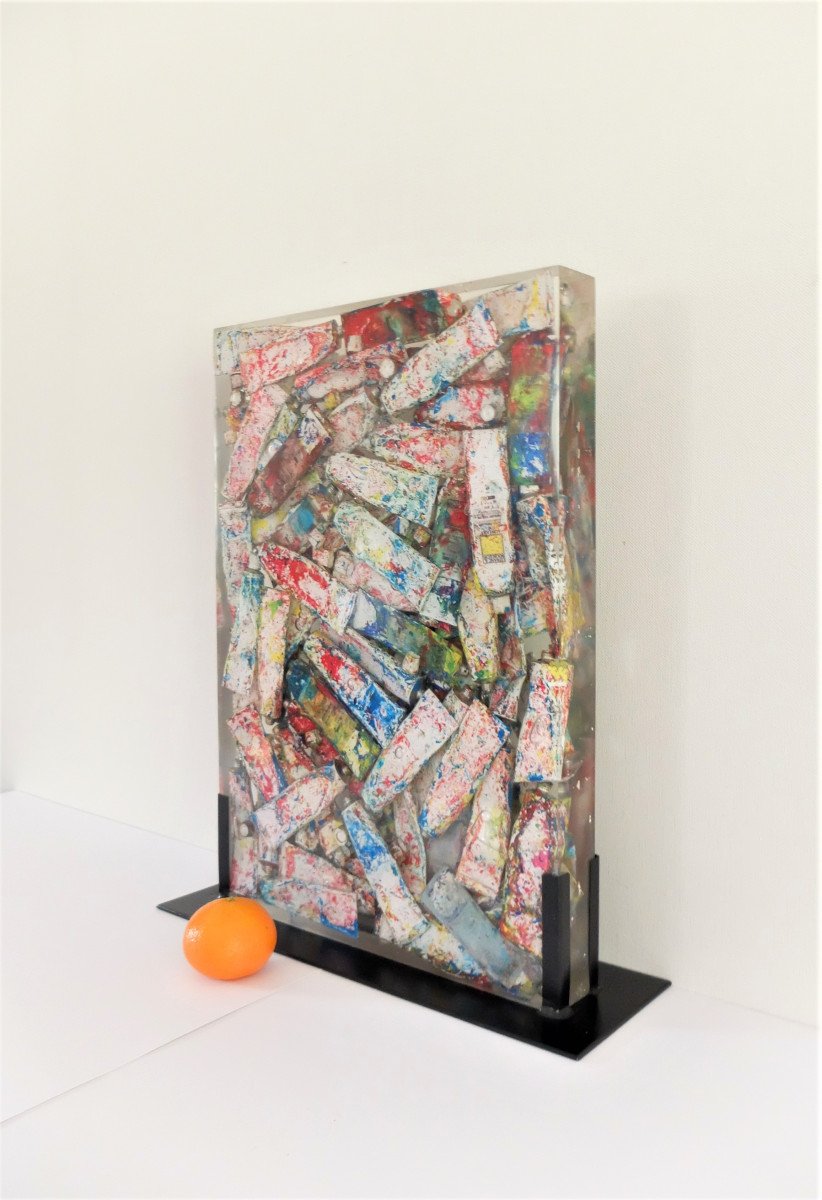 Arman, Stele Of Paint Tubes In Resin.-photo-2