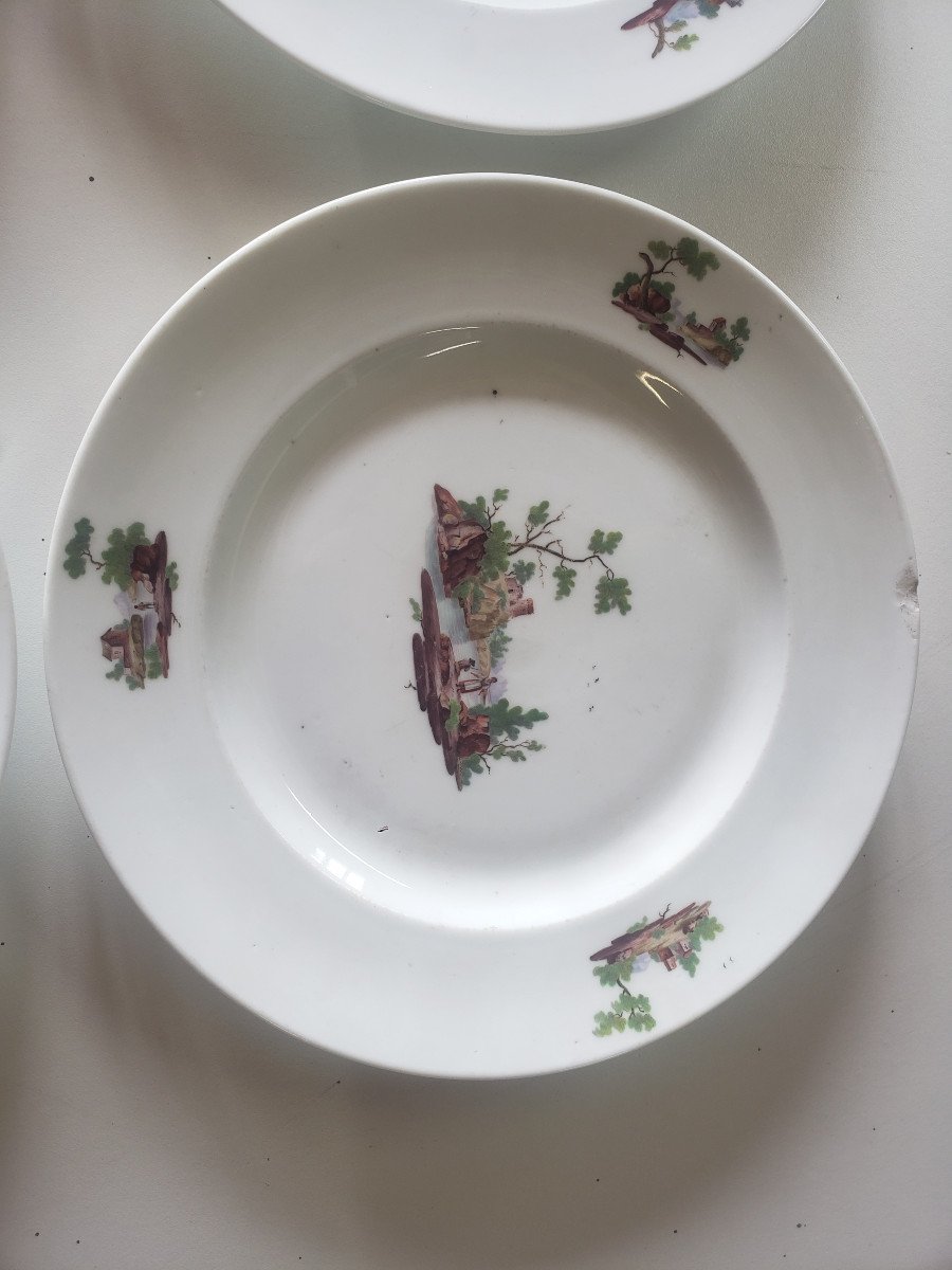 6 Assiettes En Porcelaine De Niderviller, 18ème Siècle Décors De Paysages-photo-5