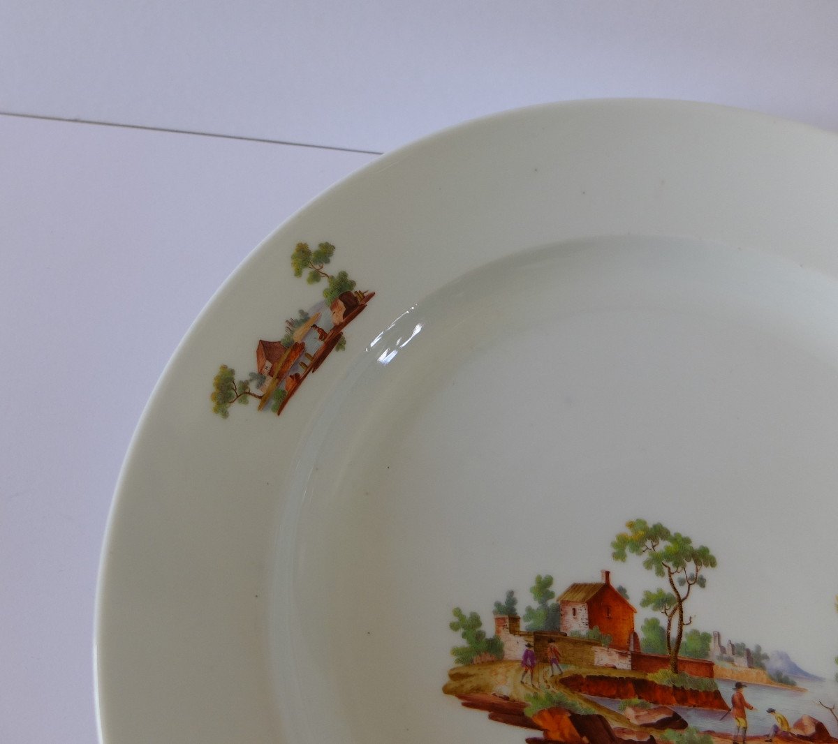 Niderviller 18th Century, Porcelain Dish Decorated With Landscapes-photo-2