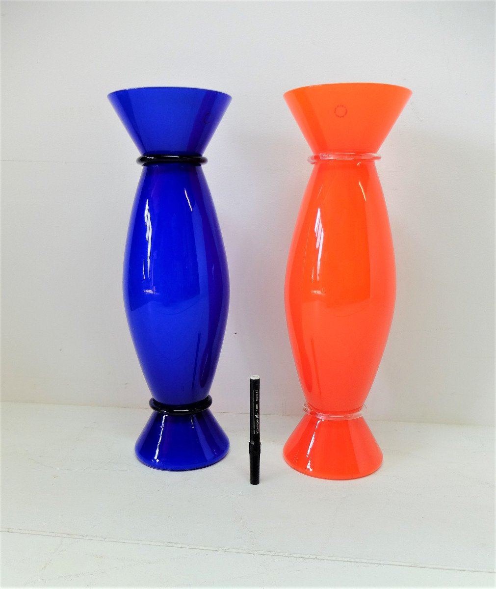 Alessandro Mendini Pour Venini Murano,  Paire De Vases Signées-photo-4