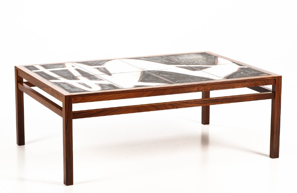 Large Scandinavian Coffee Table 1960, Ole Bjorn Krüger In Rosewood And Ceramic