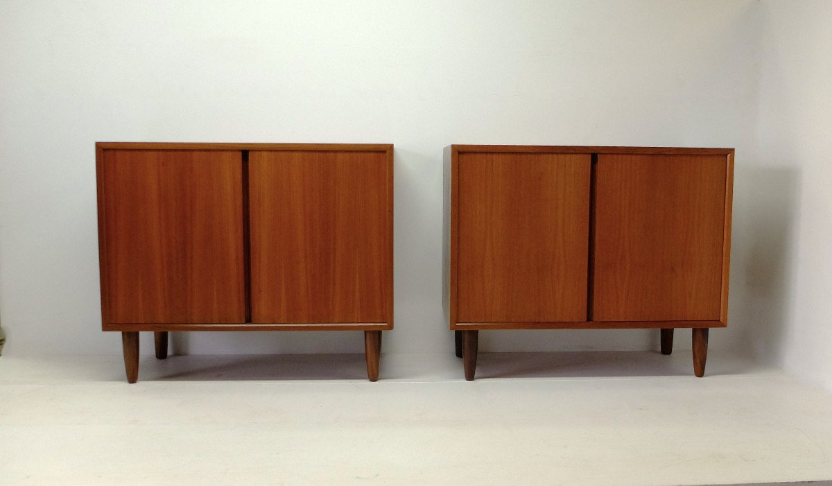 Pair Of Small Scandinavian Low Sideboards 1960 In Teak-photo-4