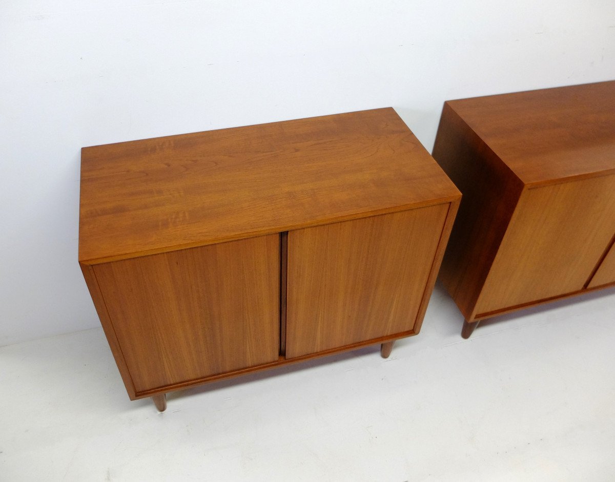 Pair Of Small Scandinavian Low Sideboards 1960 In Teak-photo-5