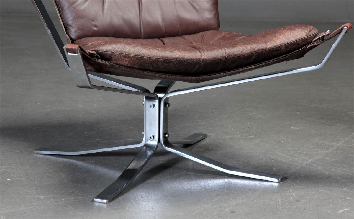 Paire De Fauteuils Falcon De Sigurd Ressel En Cuir Et Structure En Acier,  époque 1970-photo-3