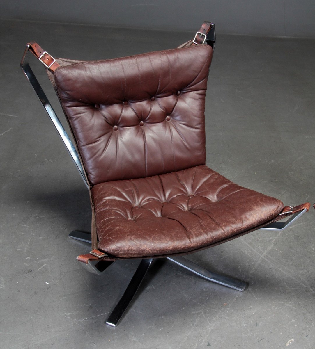 Paire De Fauteuils Falcon De Sigurd Ressel En Cuir Et Structure En Acier,  époque 1970-photo-4