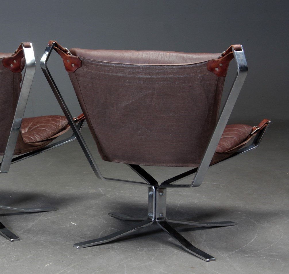 Paire De Fauteuils Falcon De Sigurd Ressel En Cuir Et Structure En Acier,  époque 1970-photo-1