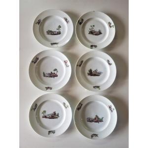 6 Niderviller Porcelain Plates, 18th Century Landscape Decor