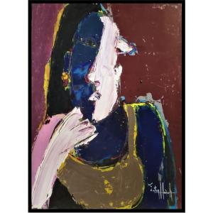 Victor Hasch (1945/2012), Oil On Cardboard, Portrait Of A Woman "tribute To Picasso"