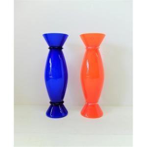 Alessandro Mendini For Venini Murano, Pair Of Signed Vases