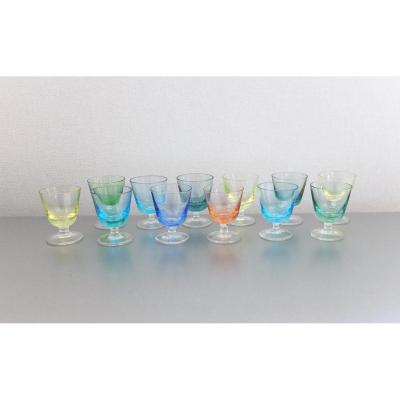 Serie De 12 Verres à Digestifs 1950, Vallerysthal, Saint Louis, Baccarat