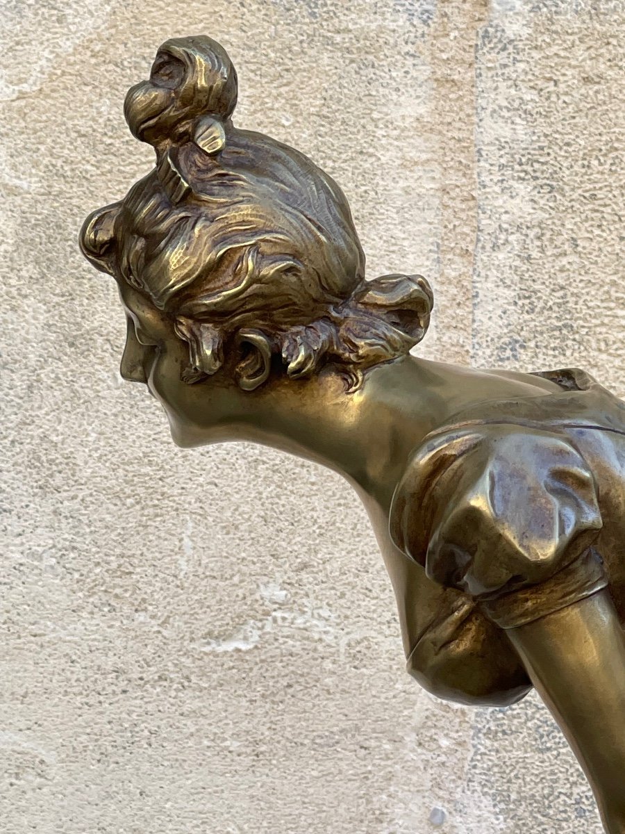 Sculpture En Bronze "Elégante Aux Fleurs"de Van Der Straten-photo-3