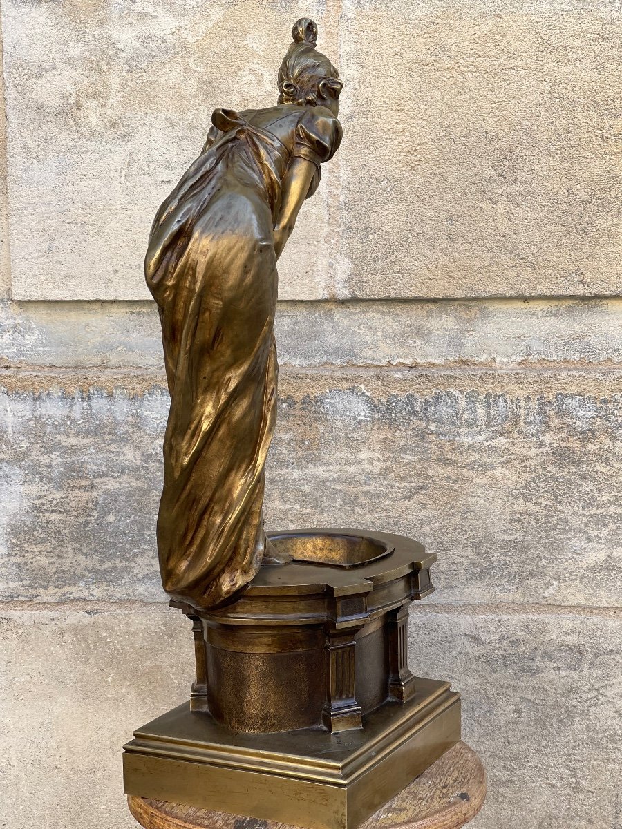 Sculpture En Bronze "Elégante Aux Fleurs"de Van Der Straten-photo-3