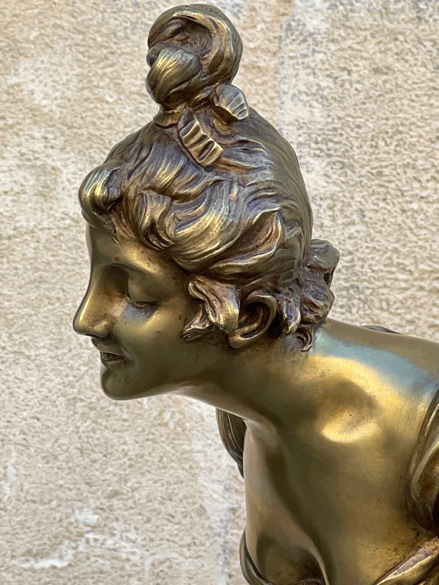 Sculpture En Bronze "Elégante Aux Fleurs"de Van Der Straten-photo-4