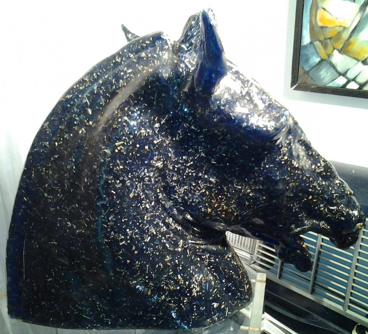 Beautiful Horse Head In Resin Grandeur Nature Fractal Blue-photo-4