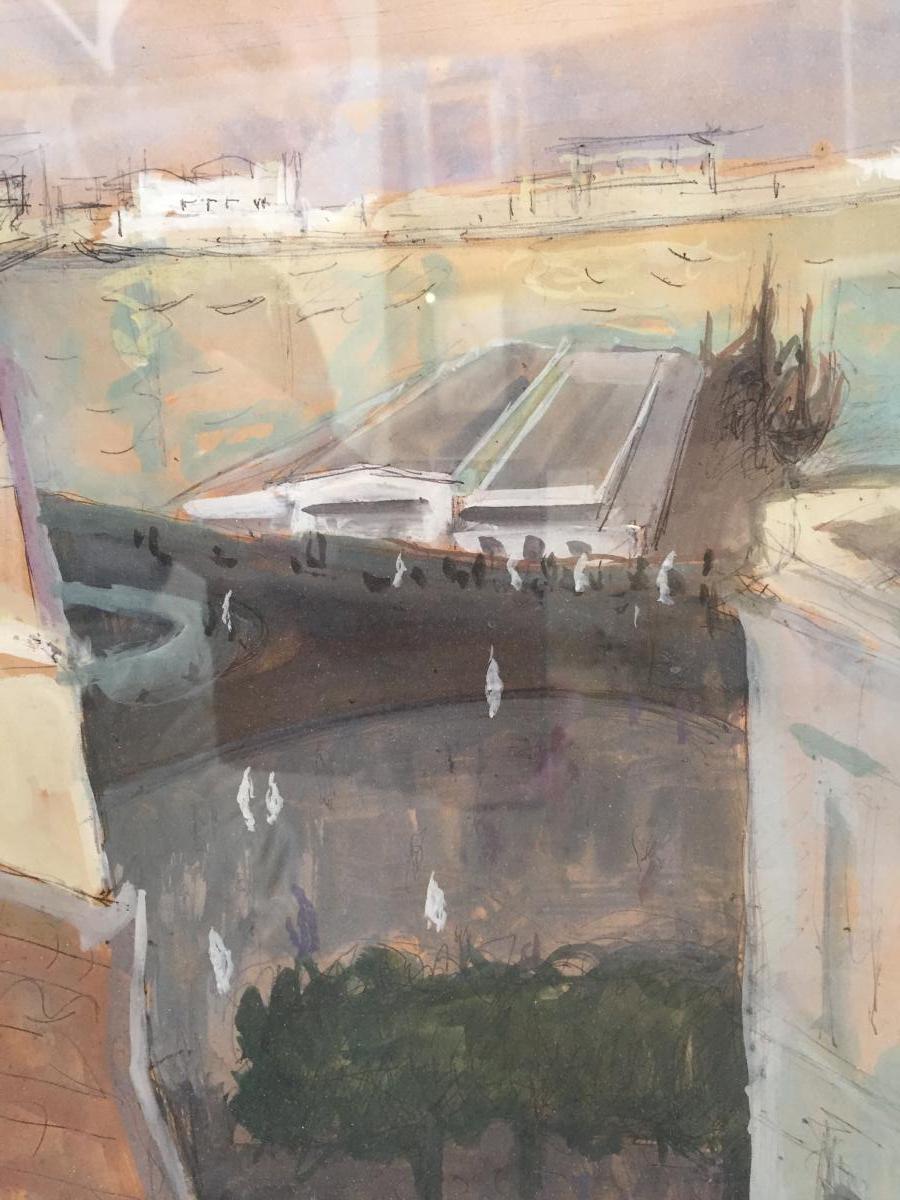 View Of Algiers, Gouache Watercolor De Laurent Escap, 1966-photo-2