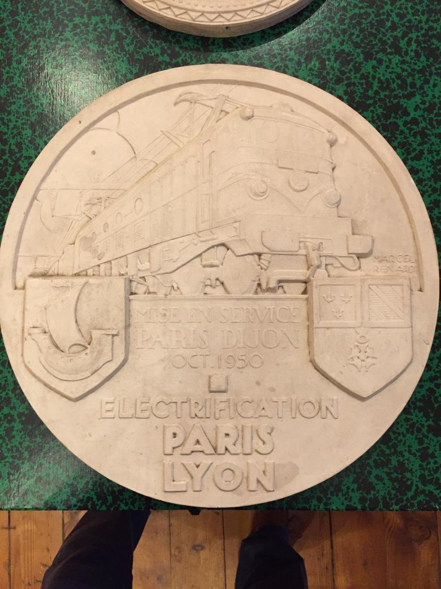 Marcel Renard (lyon 1893-1974)médaille En Platre Pour l'Inauguration d'Une Ligne Ferrovière éle