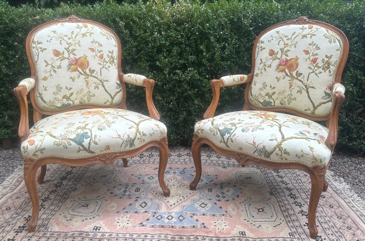 Pair Of Louis XV Armchairs With Back To The Queen-photo-1