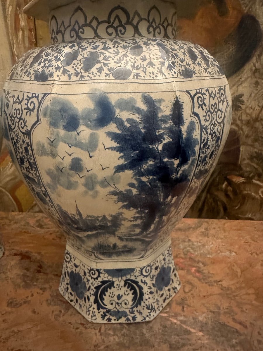 Pair Of Delft Vases, 18th Century-photo-2