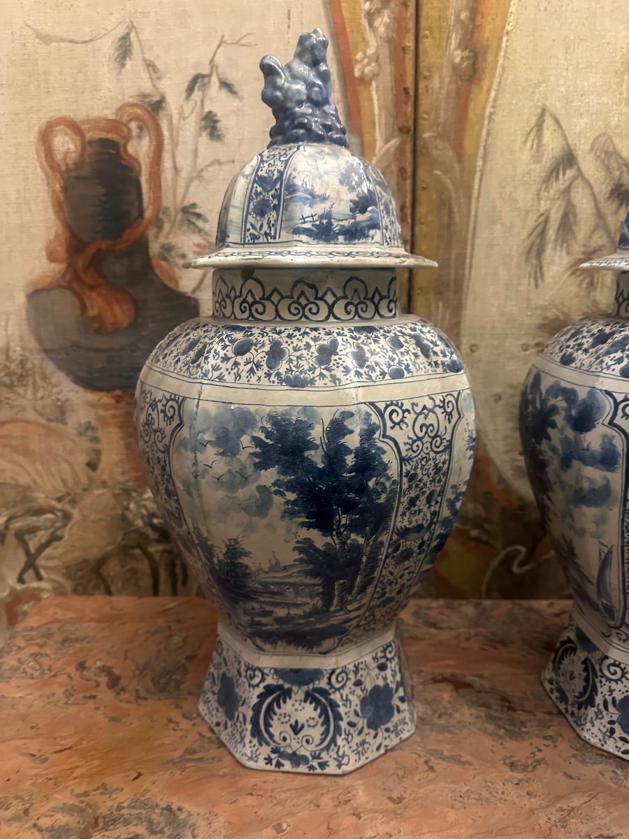 Pair Of Delft Vases, 18th Century-photo-3