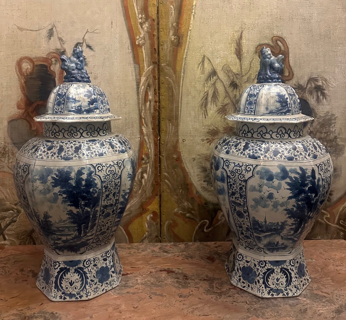 Pair Of Delft Vases, 18th Century-photo-2