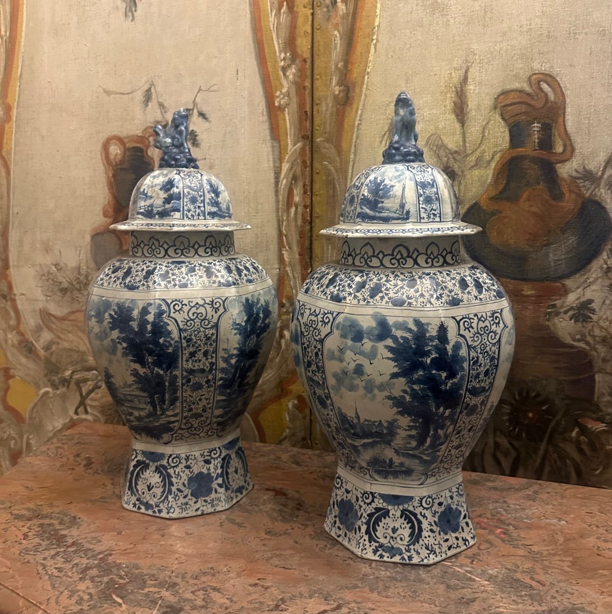 Pair Of Delft Vases, 18th Century