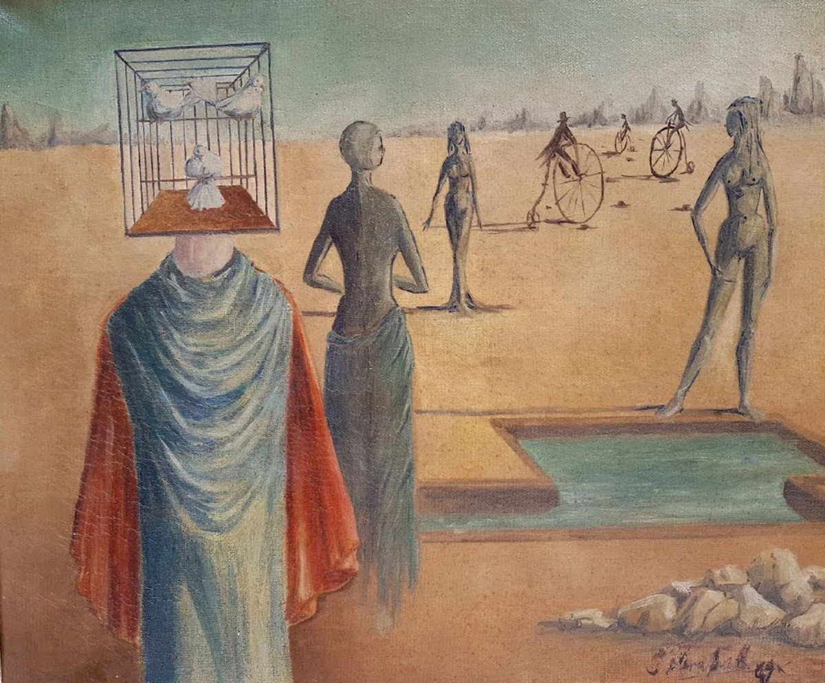 Huile Sur Toile, Surréaliste, Trace De Signature Autour De 1940-photo-2